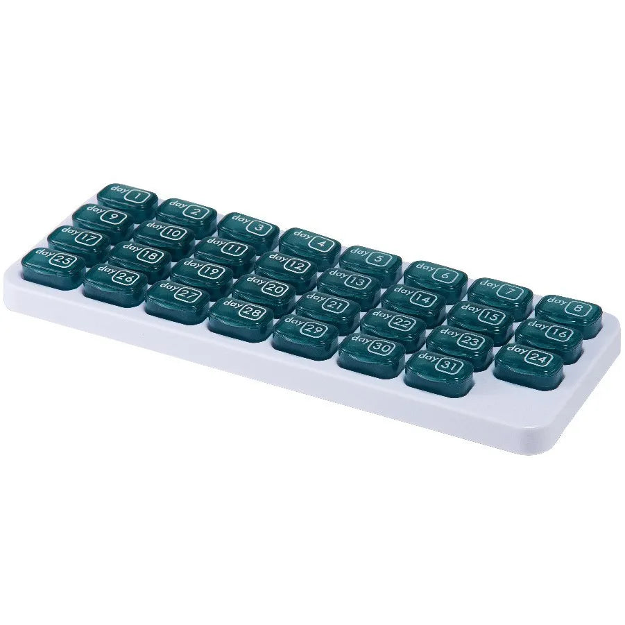 🔥✨31-Day Monthly Pill Box: Easy-Open Lids, Removable Pods, Date Reminder, Travel Case
