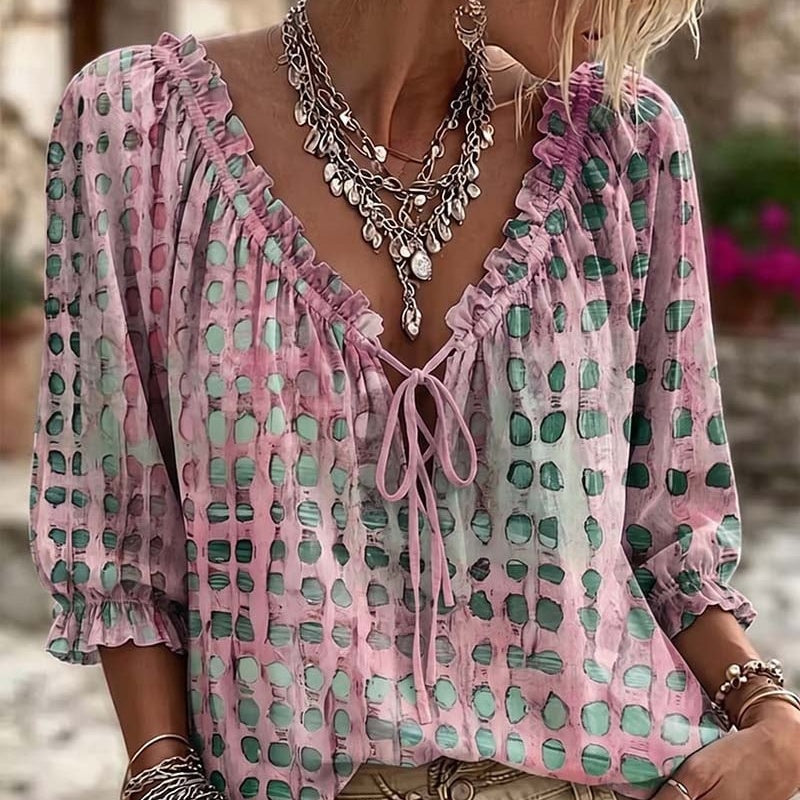 Polka Dot Lace Up Blouse