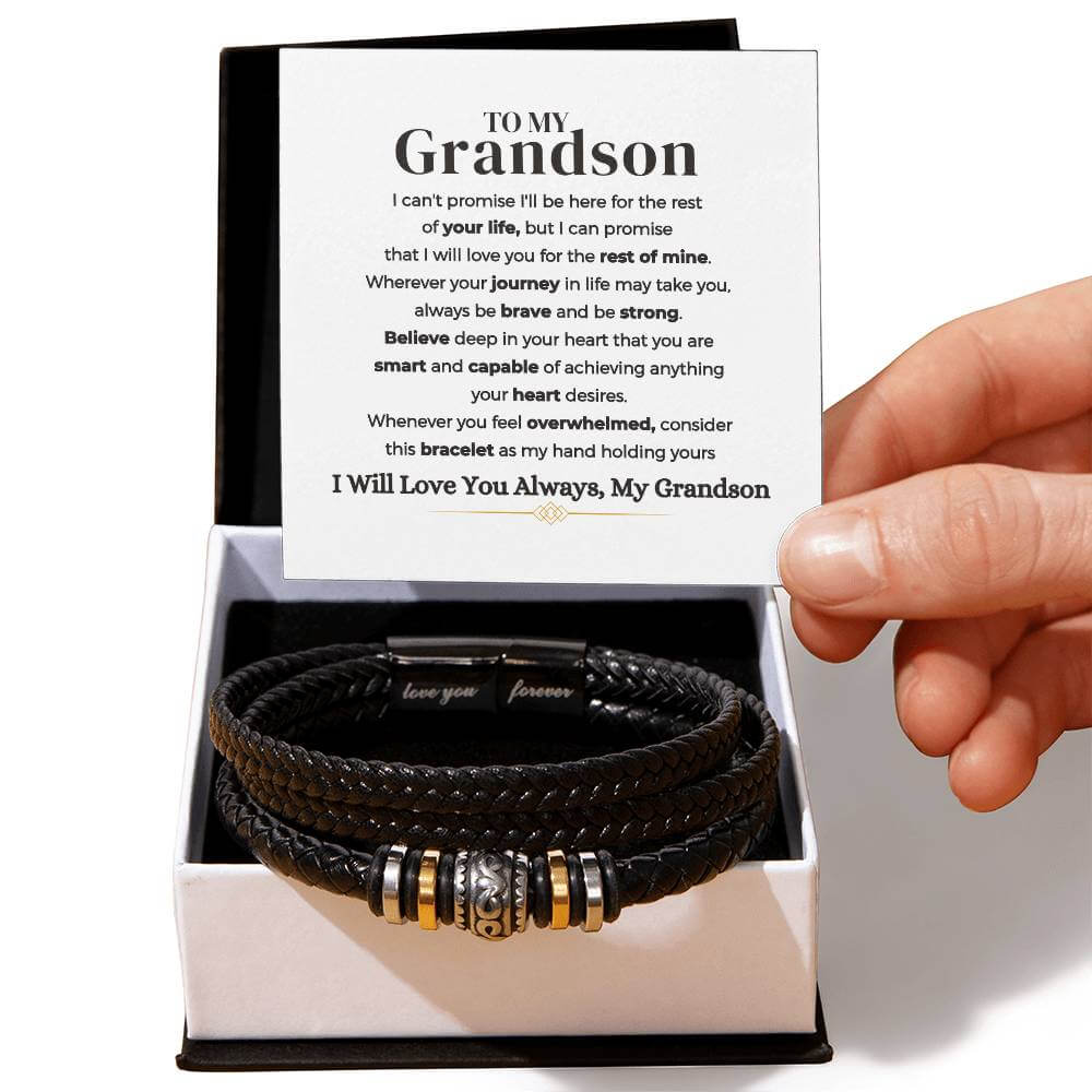 To My Grandson Bracelet | Braided Leather Bracelet Gift Set - IV585V