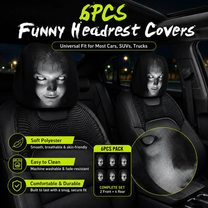 😆 Funny Cartoon Car Headrest Covers – 2PCS Universal Fit 🚗
