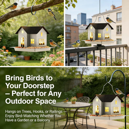 🎁 Last Day 60% OFF - 🏠Solar‐Powered Hanging Bird Feeder with Glow – Sturdy Metal Hopper Design🌙🐦