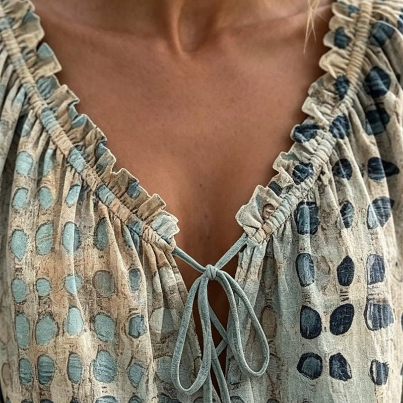 Polka Dot Lace Up Blouse