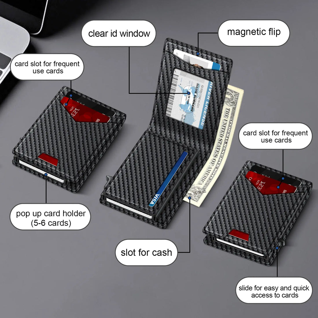 Wallet money clip and cash carrying detail