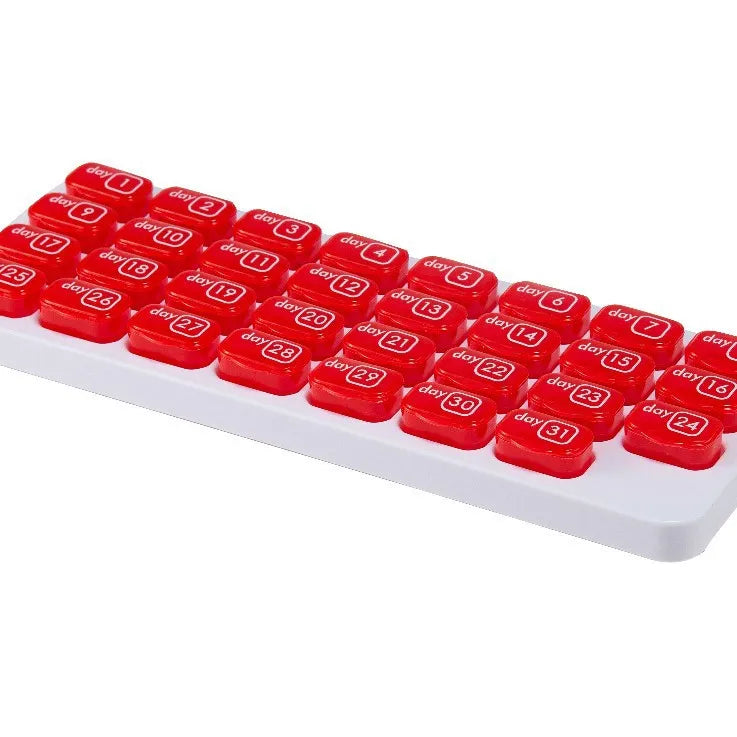 🔥✨31-Day Monthly Pill Box: Easy-Open Lids, Removable Pods, Date Reminder, Travel Case