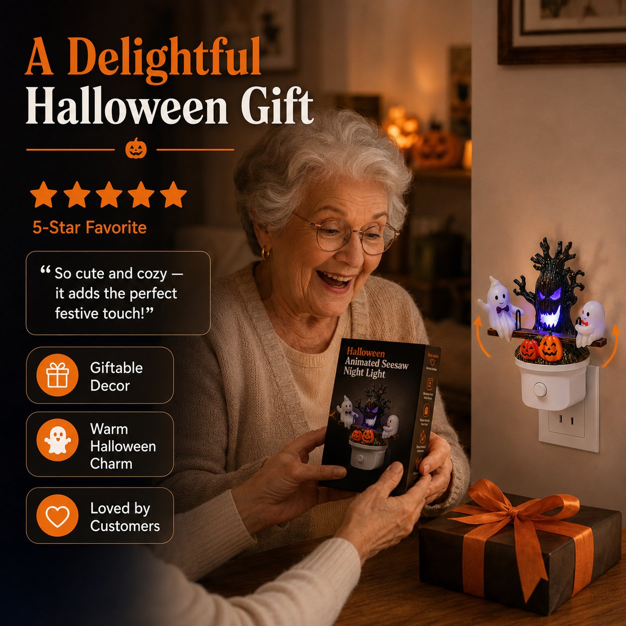 🔥LAST DAY 50% OFF🎃👻Animated Seesaw Ghost Plug In LED Night Light