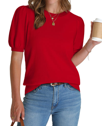 Women's Lightweight Puff Short Sleeve Sweater
